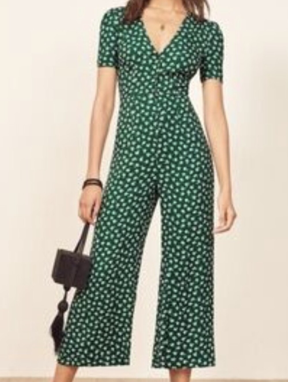 Reformation Agalia Green Floral Print Wide Leg Jumpsuit Size Small